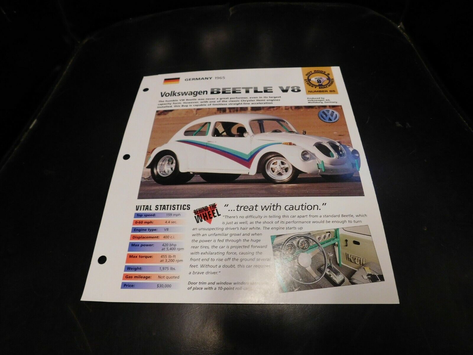 1965 Volkswagen VW Beetle V8 Spec Sheet Brochure Photo Poster