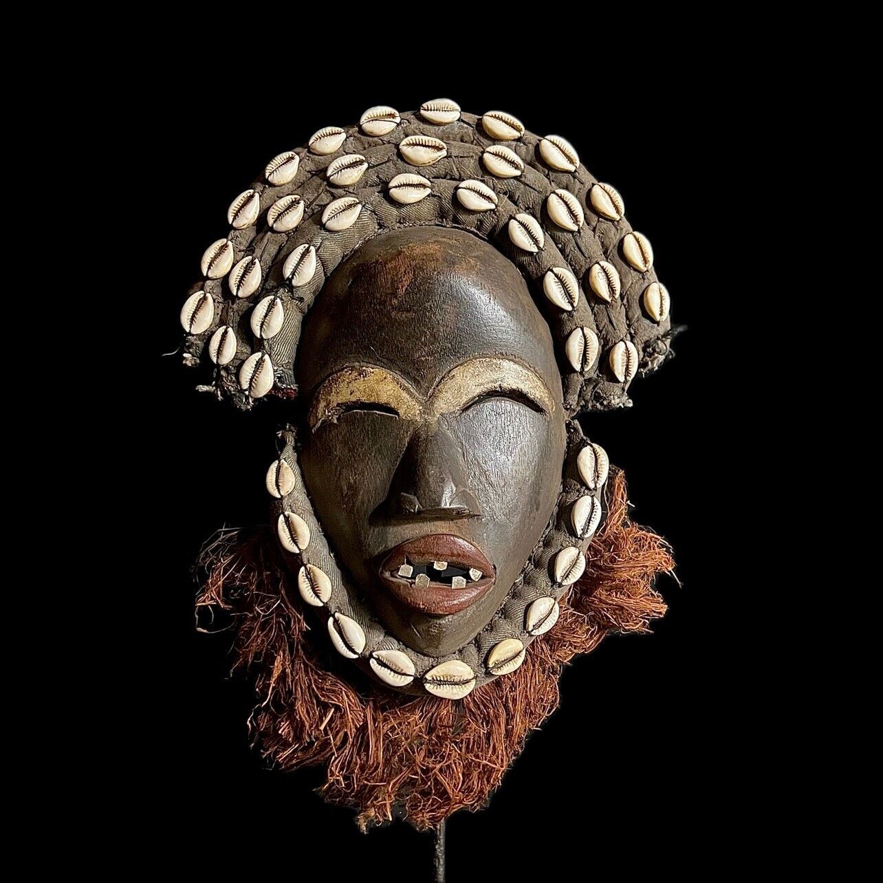 African Mask Tribal Wooden African Dan Tribe Mask cowrie shells-G1391