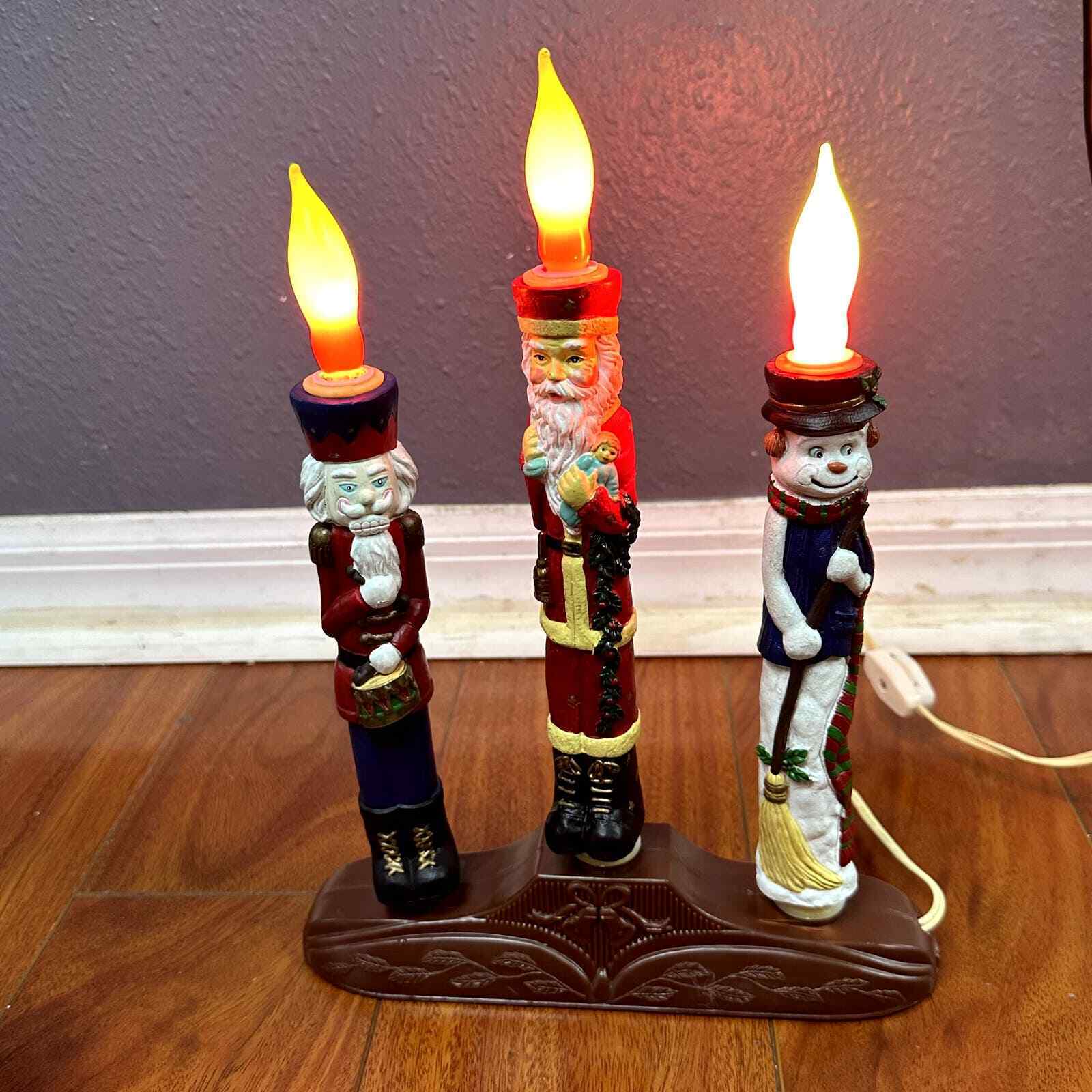 Vintage Christmas electric lighted candelabra Santal Nutcracker Snowman