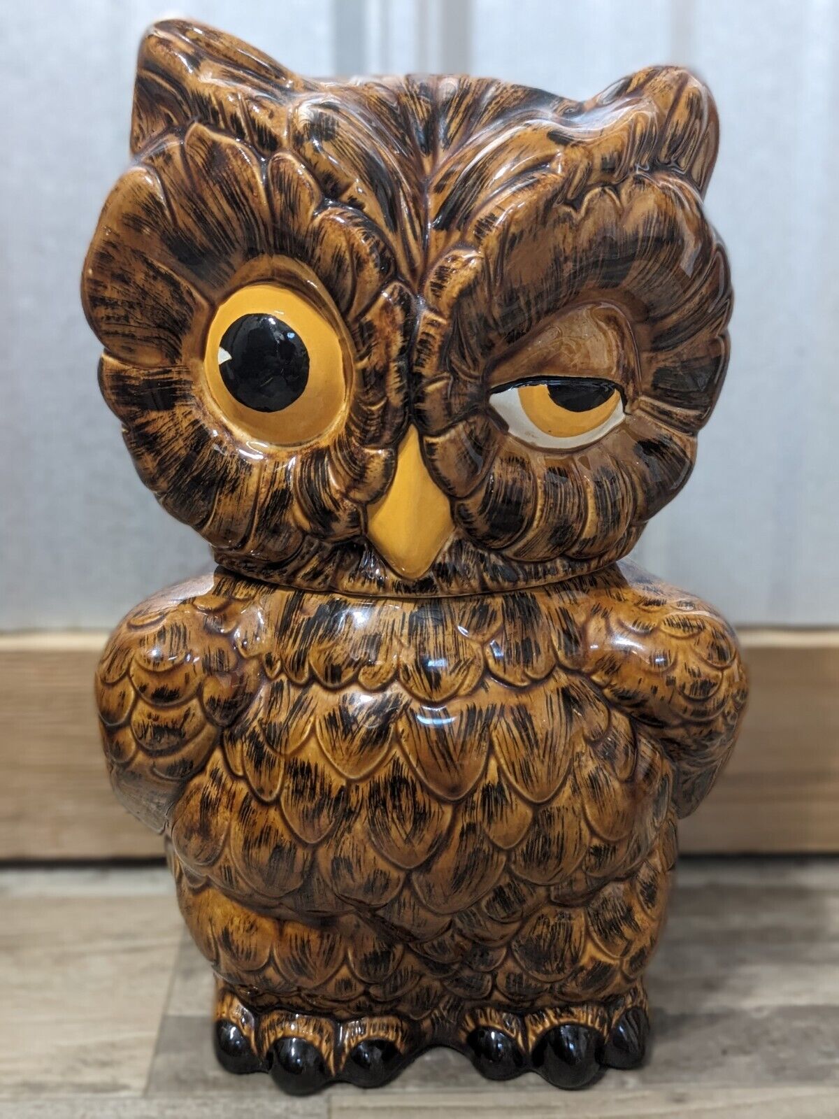 Owl Cookie Jar Vintage Atlantic Mold Winking Drunk Dopey Owl Cookie Jar 1970 