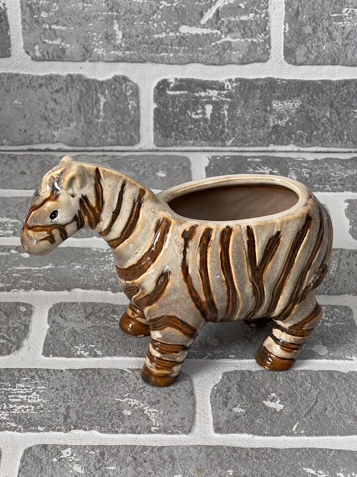 Zebra Brown Ceramic Glazed Planter 