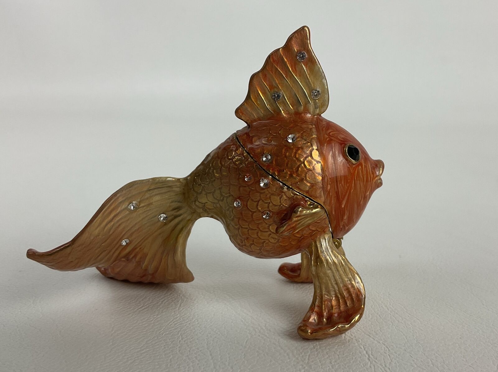 Keren Kopal Small Betta gold Fish Trinket Box Decorated with Austrian Crystals