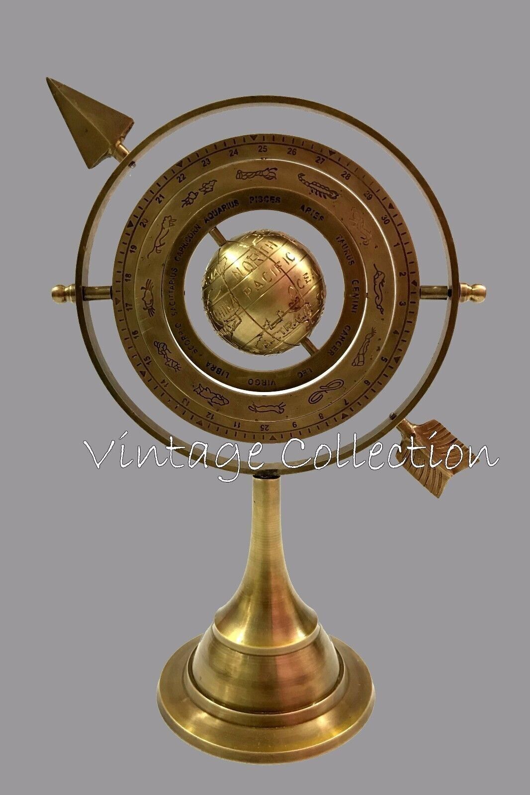 Antique Brass Armillary Sphere Globe with Arrow Vintage Nautical Decor