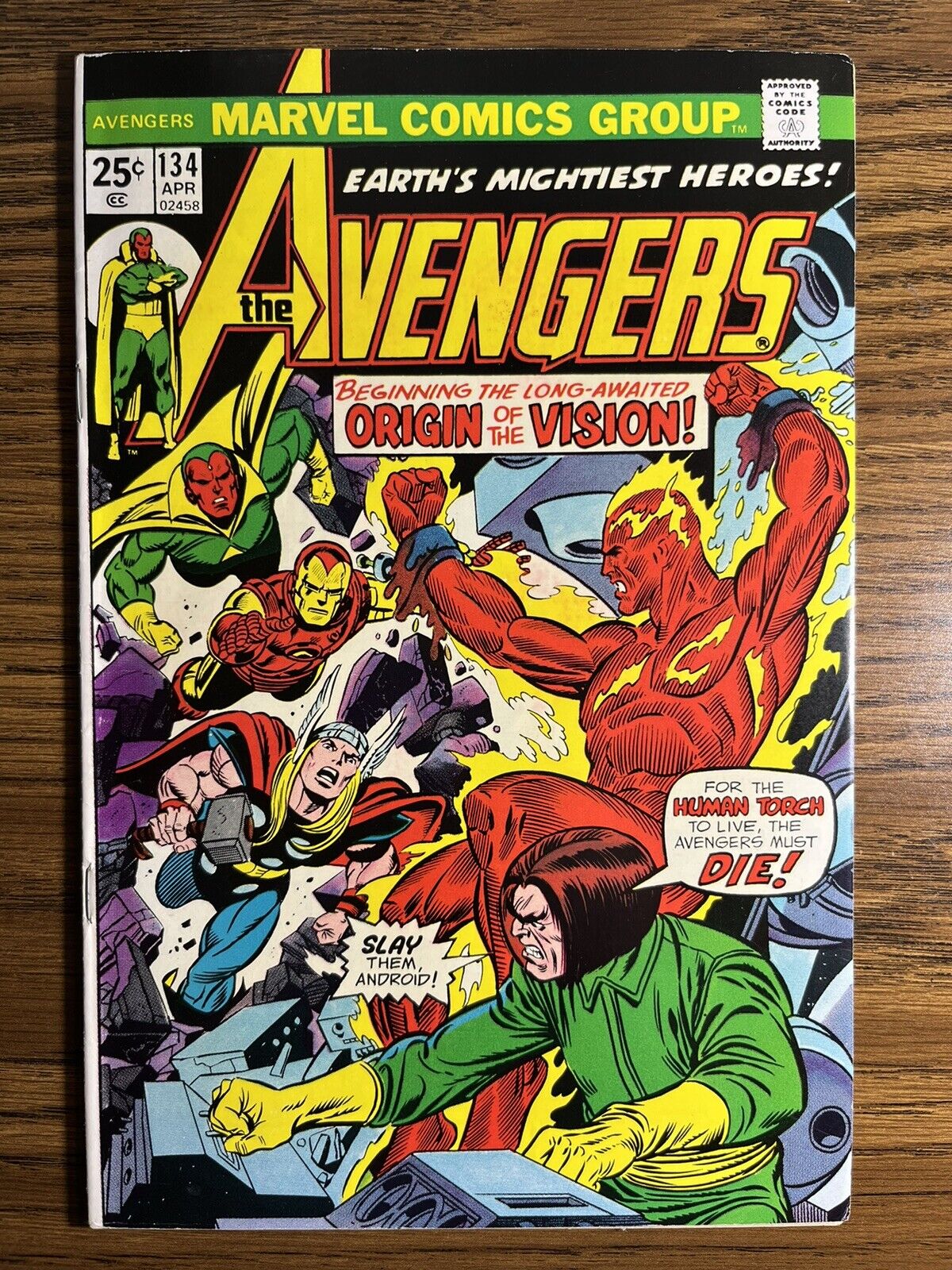 THE AVENGERS 134 ORIGIN STORY OF VISION SAL BUSCEMA COVER MARVEL 1975 VINTAGE
