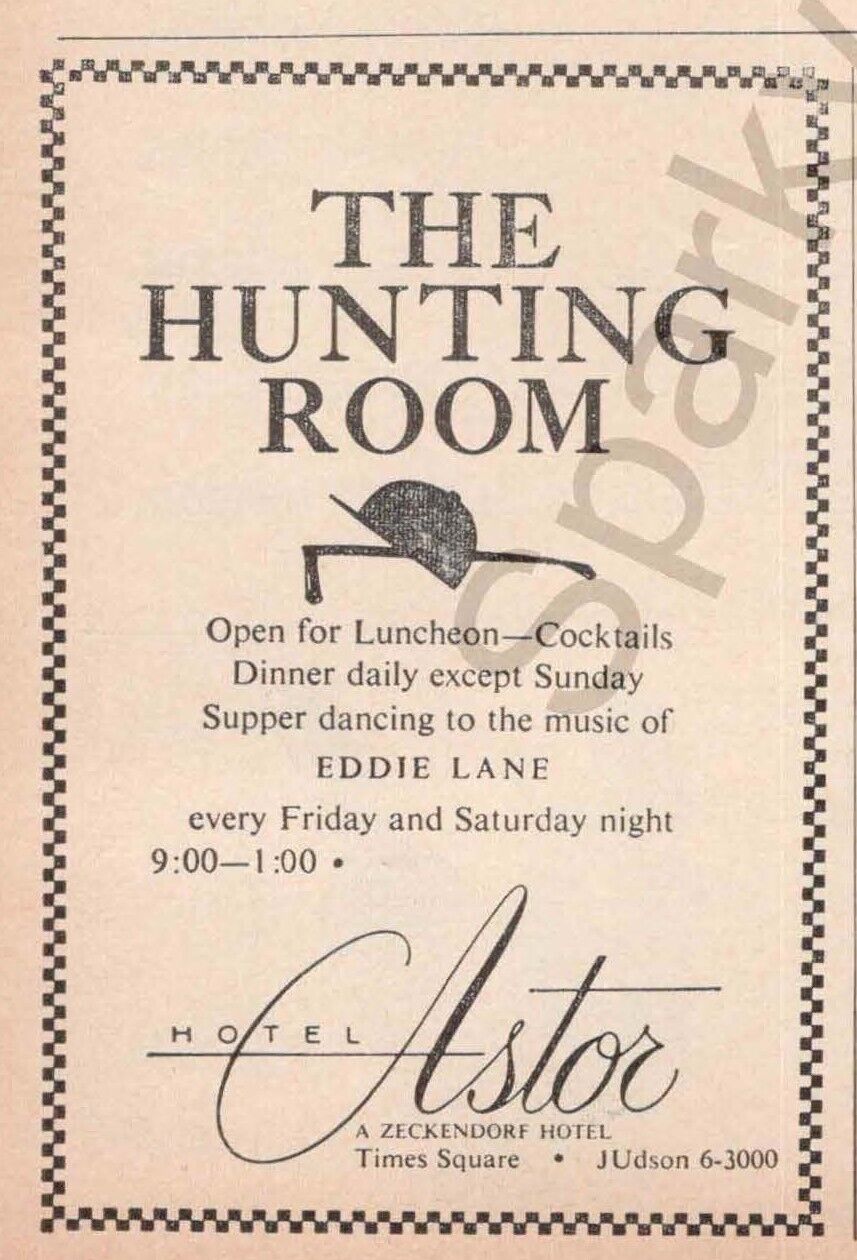 Eddie Lane Performing Hunting Room Hotel Astor Playbill Magazine 1961