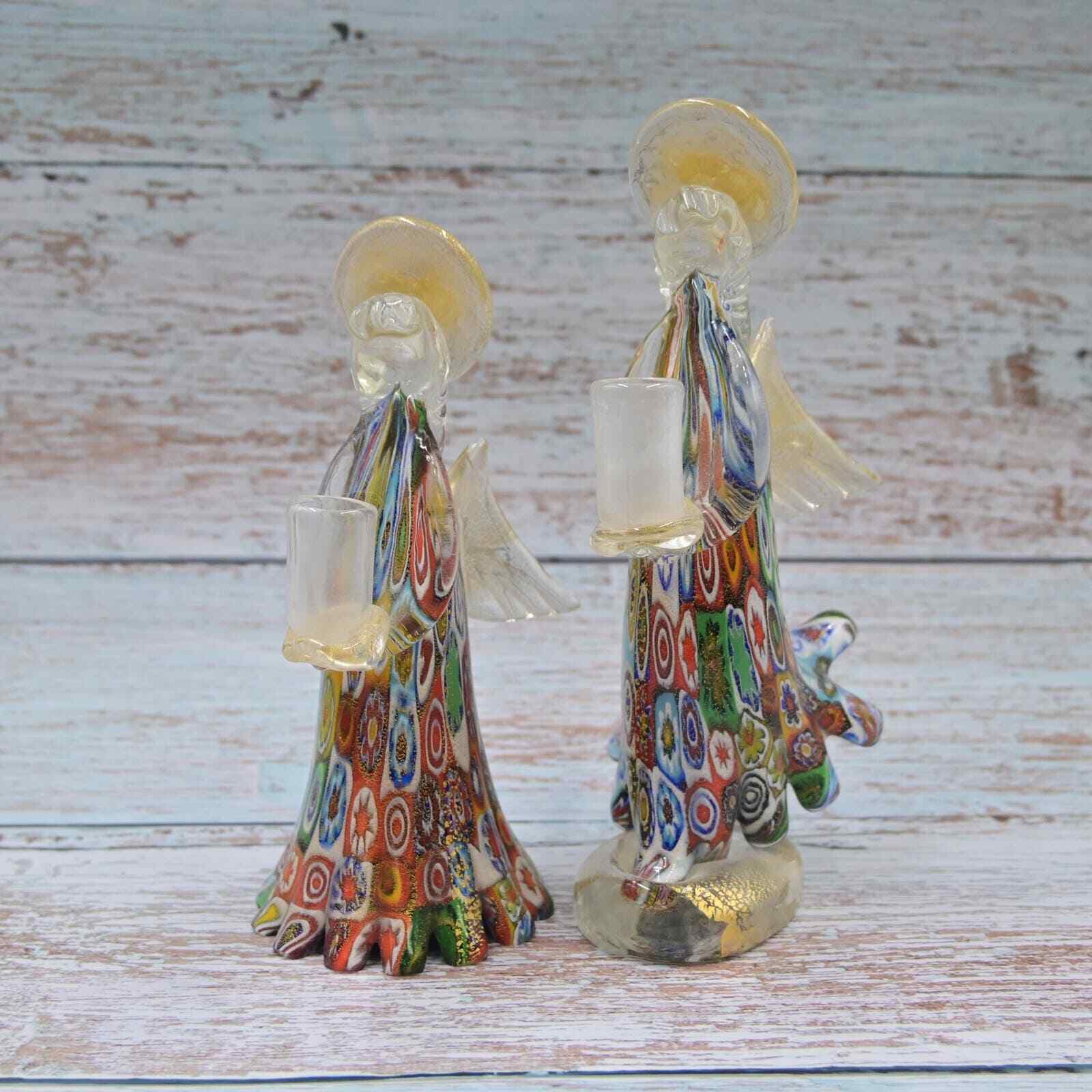 Vintage Murano Millefiori Angel Candleholder Pair Of 2 