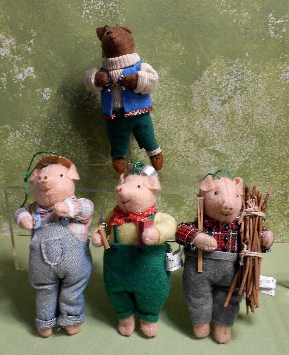 Set of 4 Felt Dolls Big Bad Wolf and Three Little Pigs