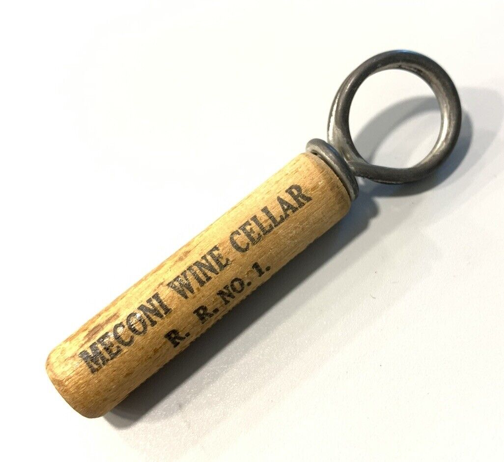 Antique Corkscrew Bottle Opener Wood  Advertising Meconi Wine Celler Early 1900s