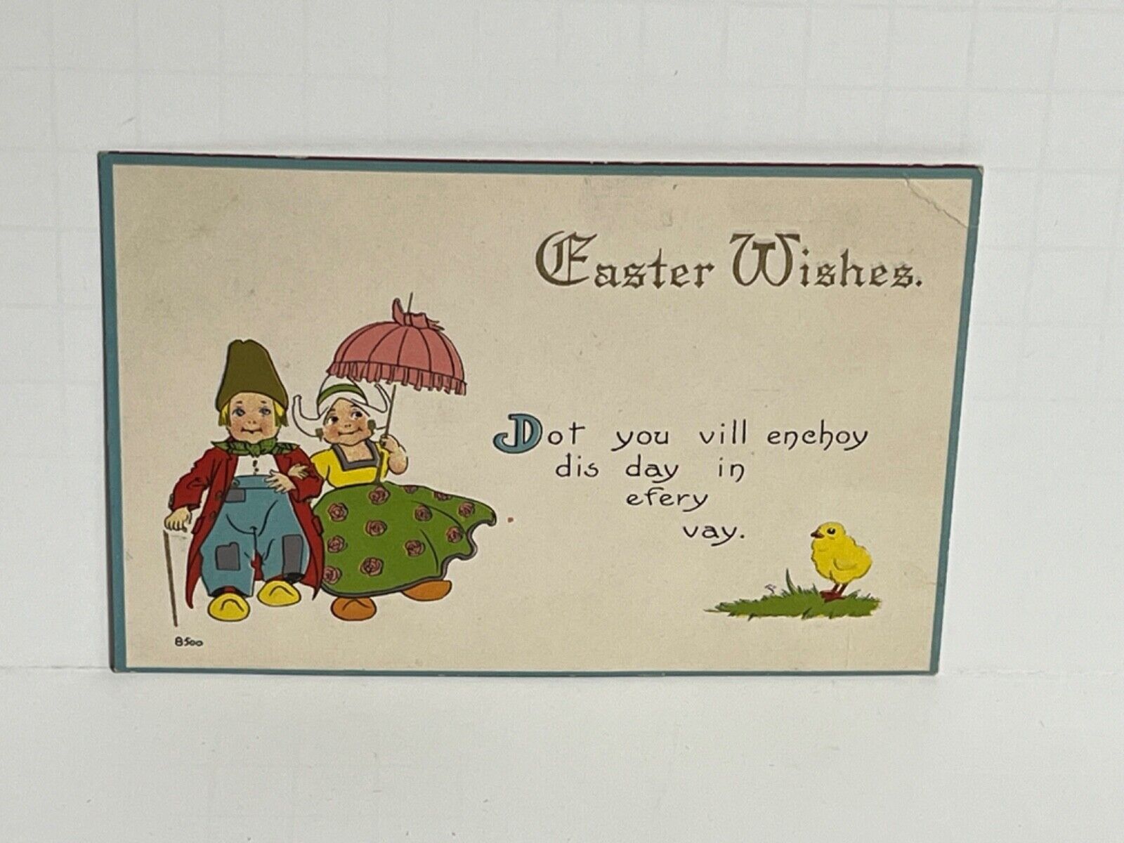 Postcard Easter Wishes Dutch Boy Girl A57