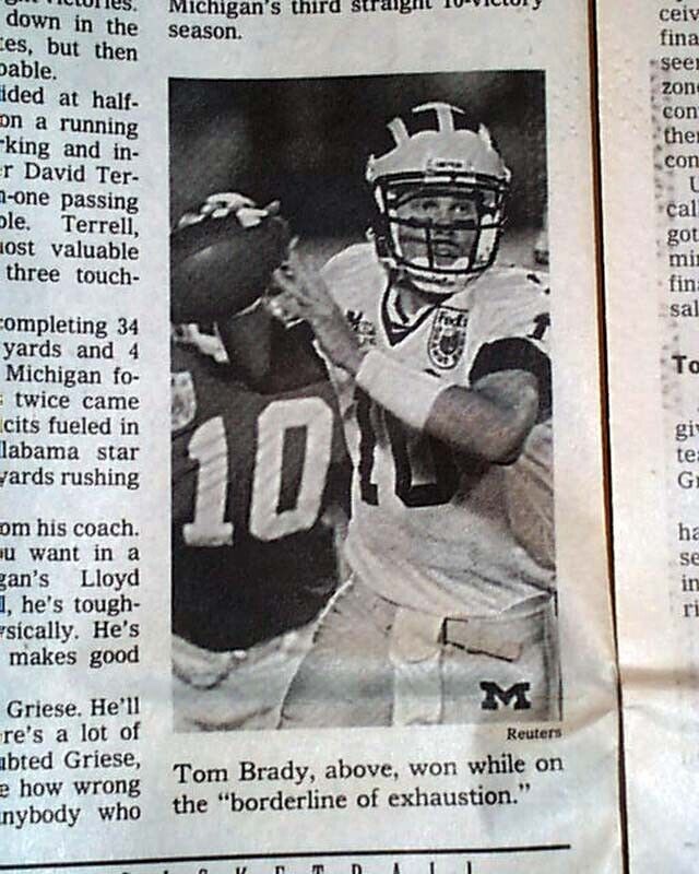 Rare QB Tom Brady Last Michigan Wolverines College Football Game 2000 Newspaper 