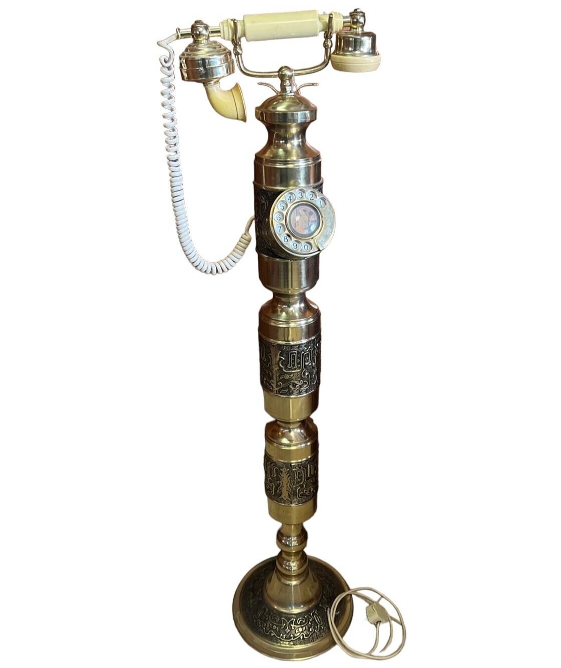 French Style Rotary Dial Phone Vintage Standing Brass Column Stand Corded 41