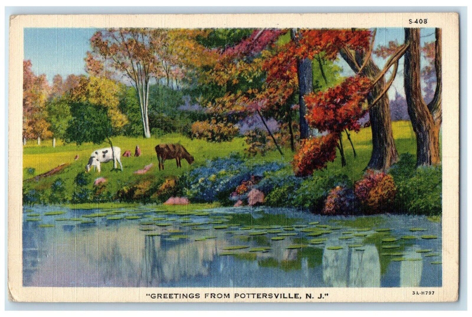 1947 Greetings From River Lake Pottersville New Jersey Vintage Antique Postcard