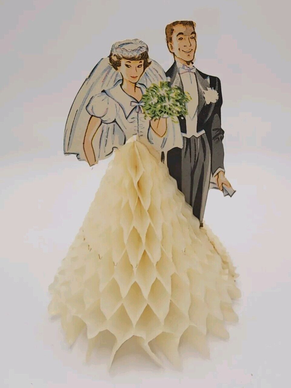 Vintage 60's Bride & Groom Honeycomb Die Cut Centerpiece 6 inch