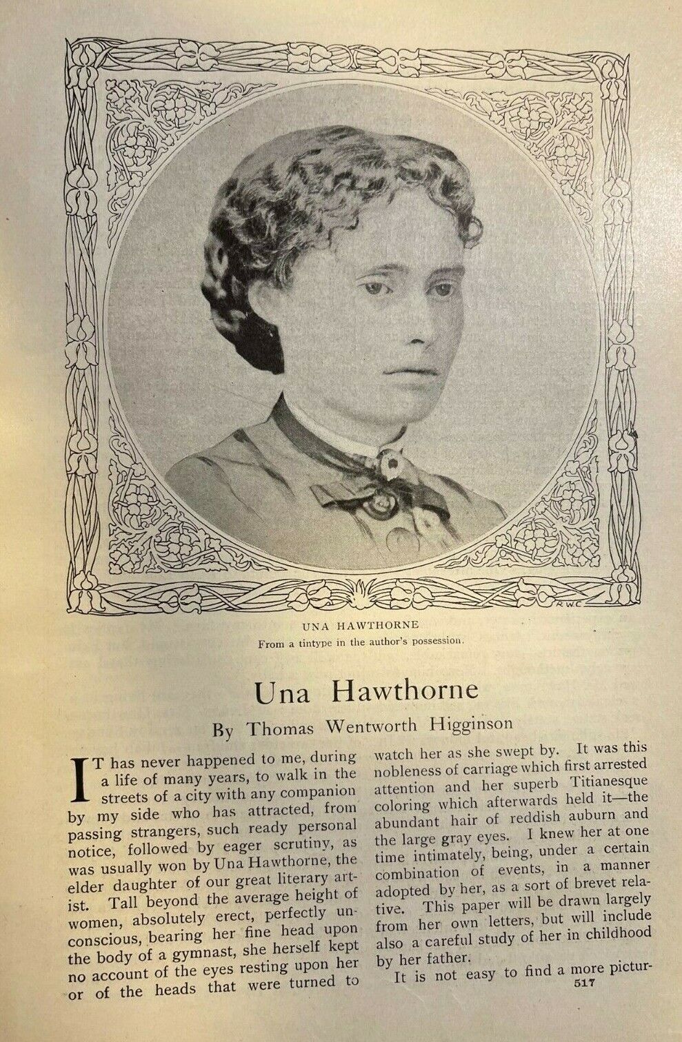 1904 Una Hawthorne Daughter of Novelist Nathaniel Hawthorne