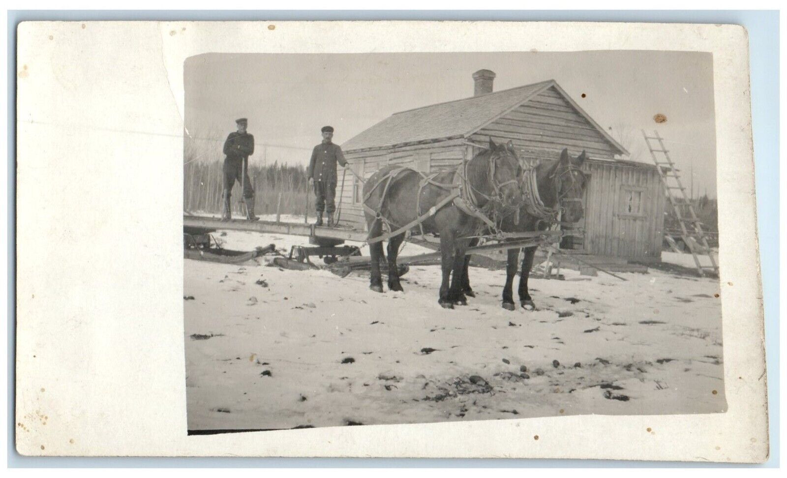c1910's Unique Horses Sleigh Sled Winter Scene RPPC Photo Antique Postcard