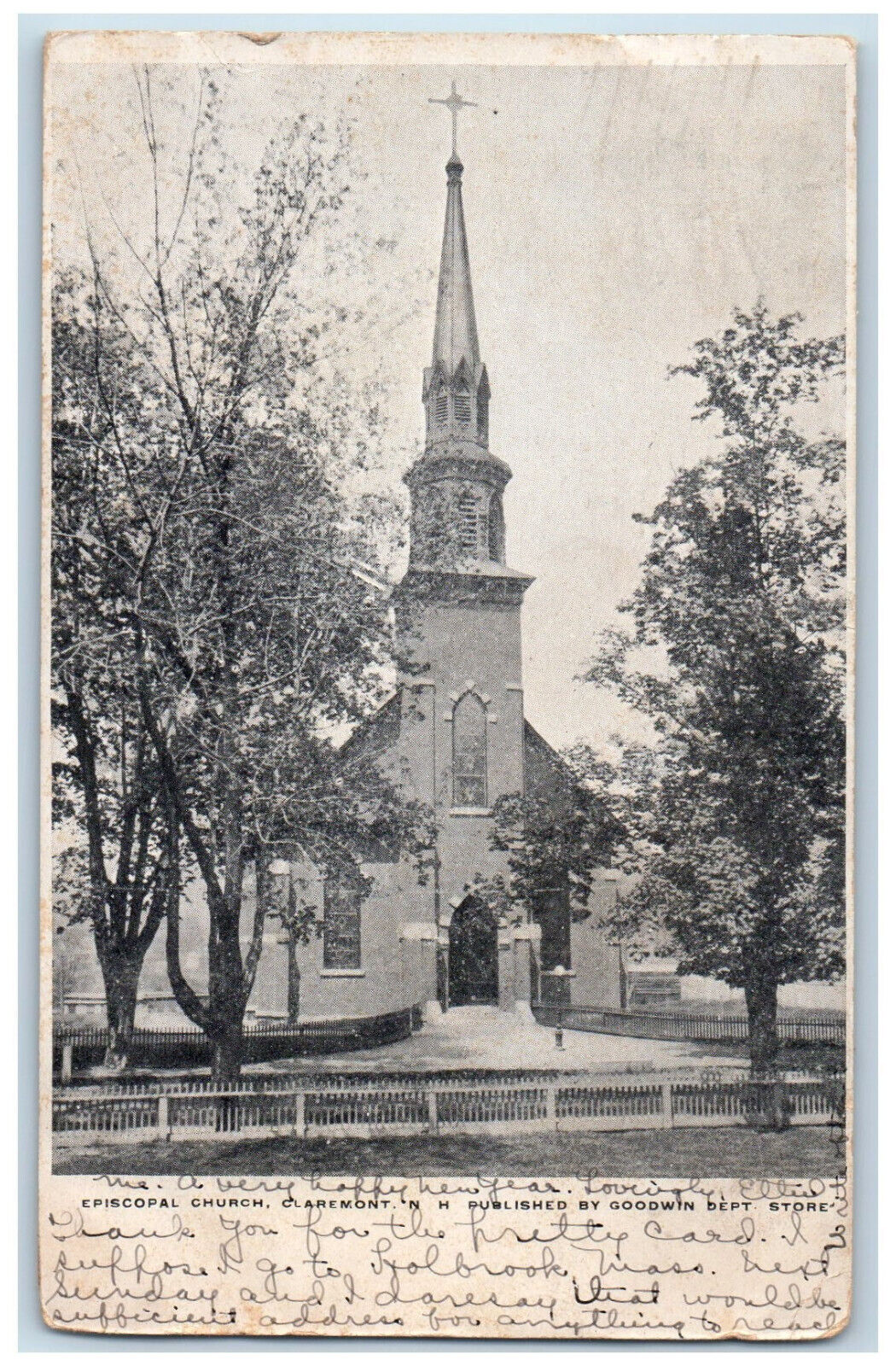 1906 Episcopal Church Claremont New Hampshire NH Goodwin Dept Store Postcard