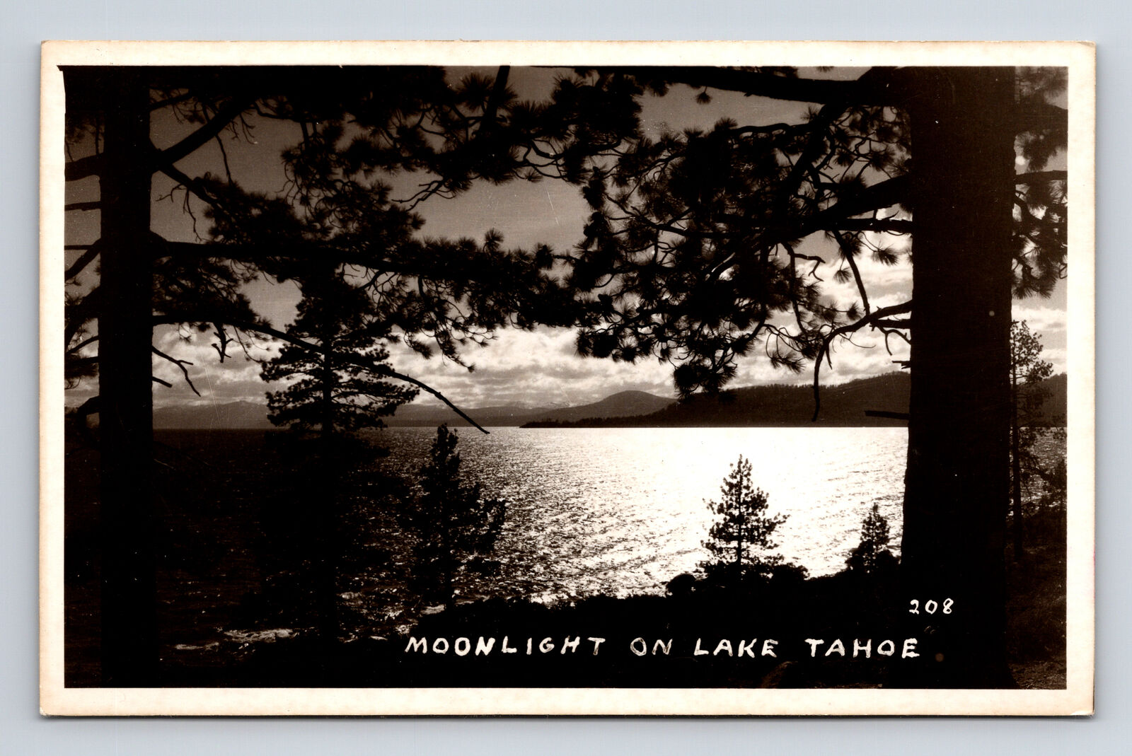 RPPC Moonlight on Lake Tahoe Lake Tahoe CA Postcard