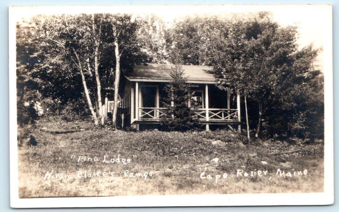RPPC CAPE ROSIER, Harborside ME ~ Pine Lodge HIRAM BLAKE'S CAMPS 1940 Postcard