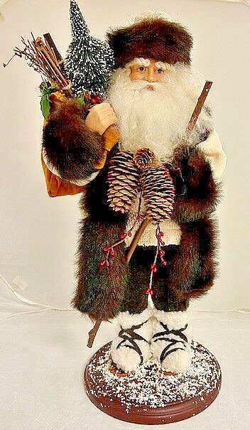 Vintage Woodsman Santa Claus 22 inch on wooden base