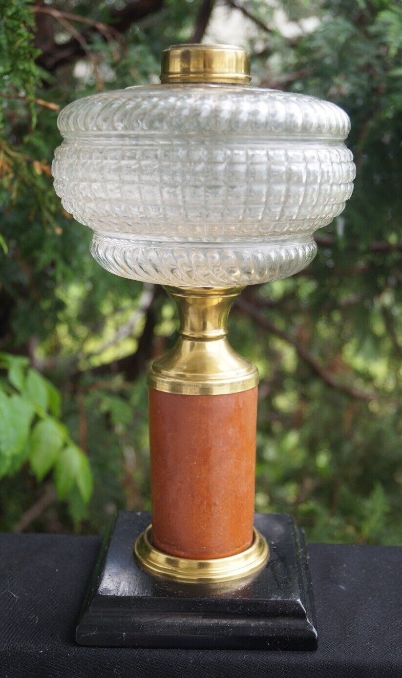 Antique 1870s Victorian Waffle Block Pattern Glass Oil Lamp - EAPG - ORIGINAL