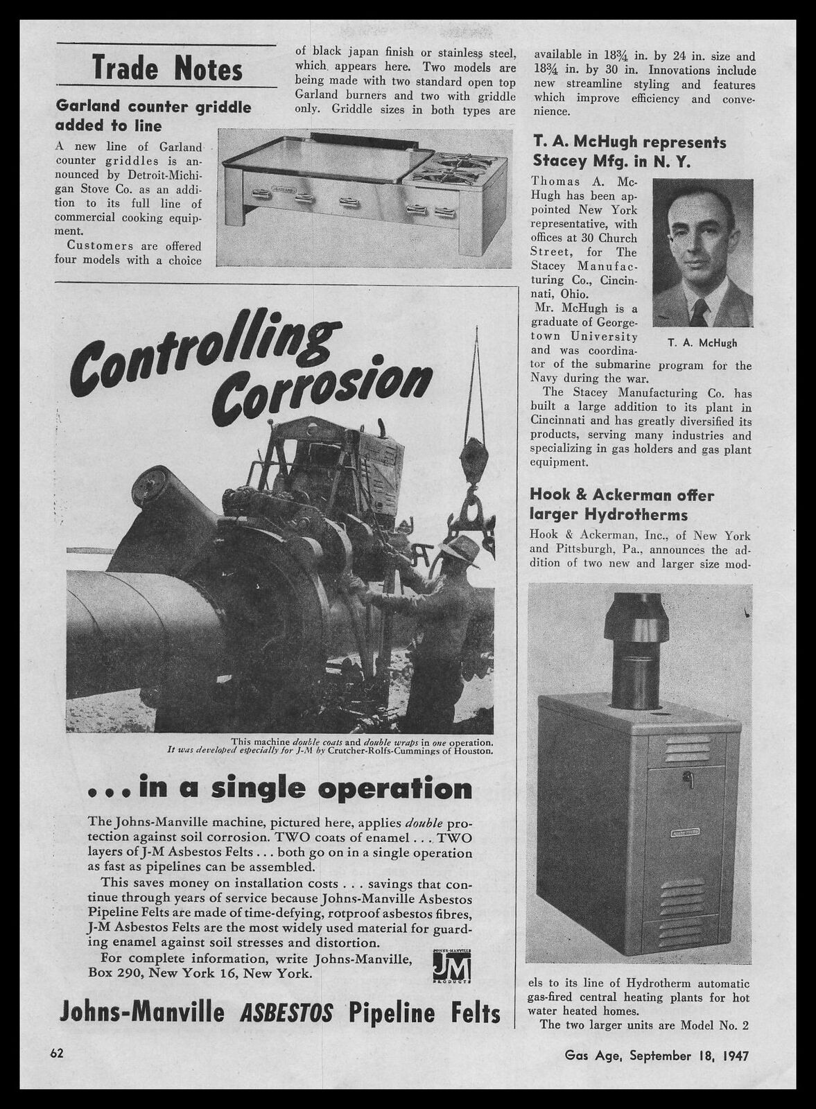 1947 Johns Manville Machine Photo Crutcher Rolfs Cummngs Houston Texas Print Ad