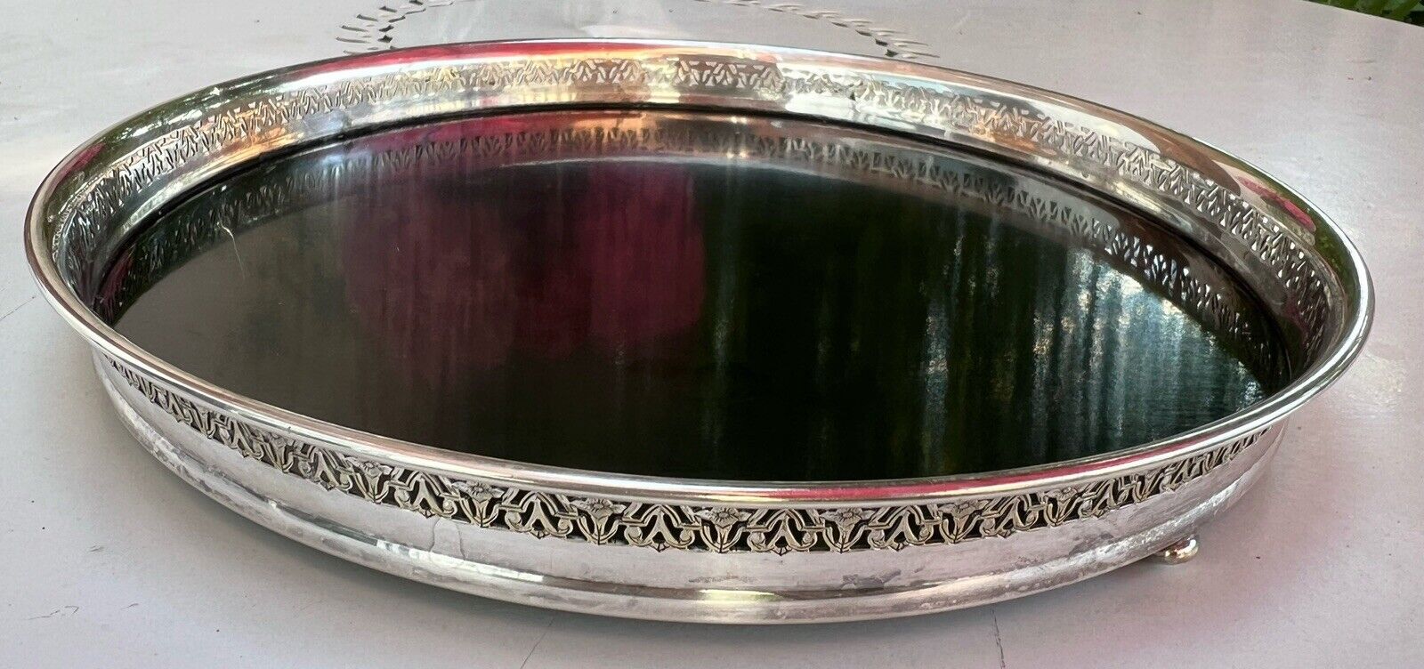 Vintage Crescent Silver Plated & Black Formica Serving Tray MCM EUC