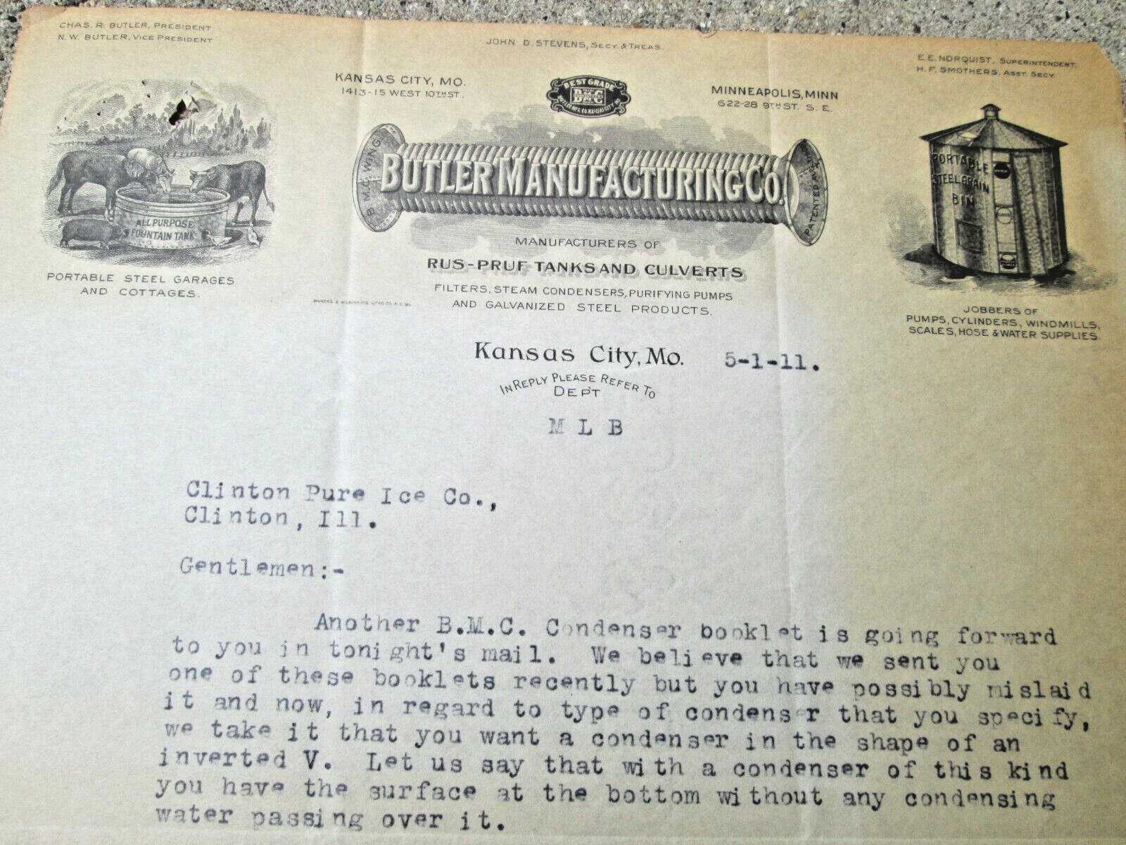 May 1 1911 Business Letterhead Letter Butler Manufacturing Co. Rus-Pruf Tanks KC