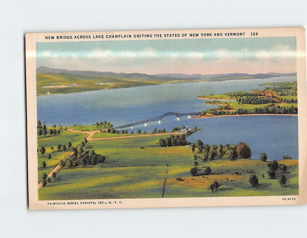 Postcard New Bridge Across Lake Champlain Uniting the States New York & Vermont
