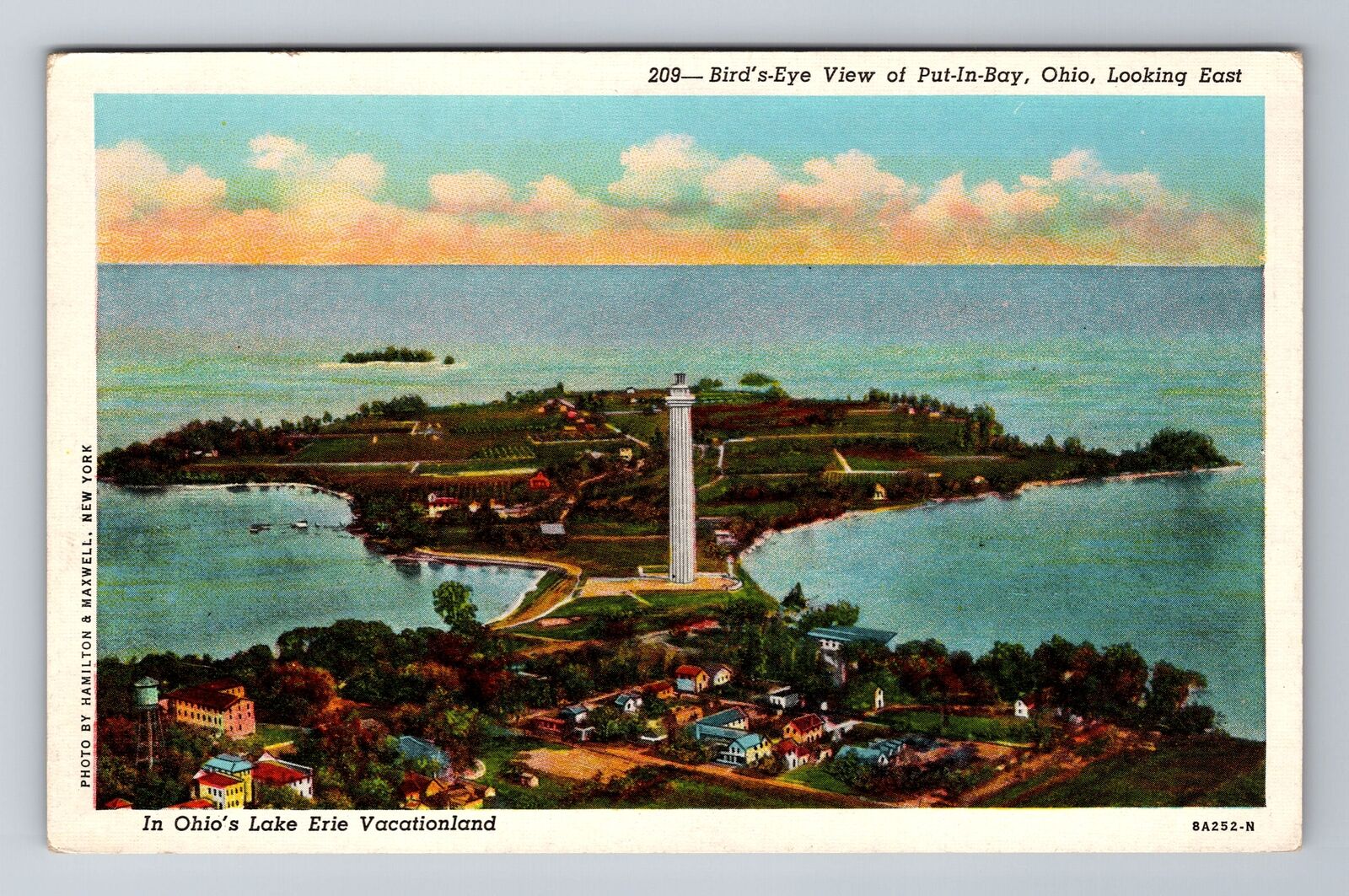 Put-In-Bay OH-Ohio, Bird's Eye Looking East, Town, Lake Erie, Vintage Postcard