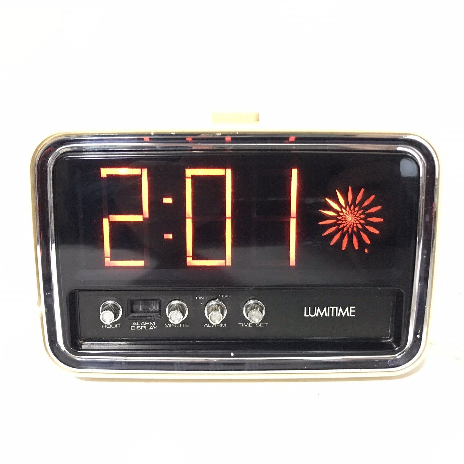 Vintage Tamura Lumitime Alarm Clock Model CC-11  Starburst 1970's Bone Color