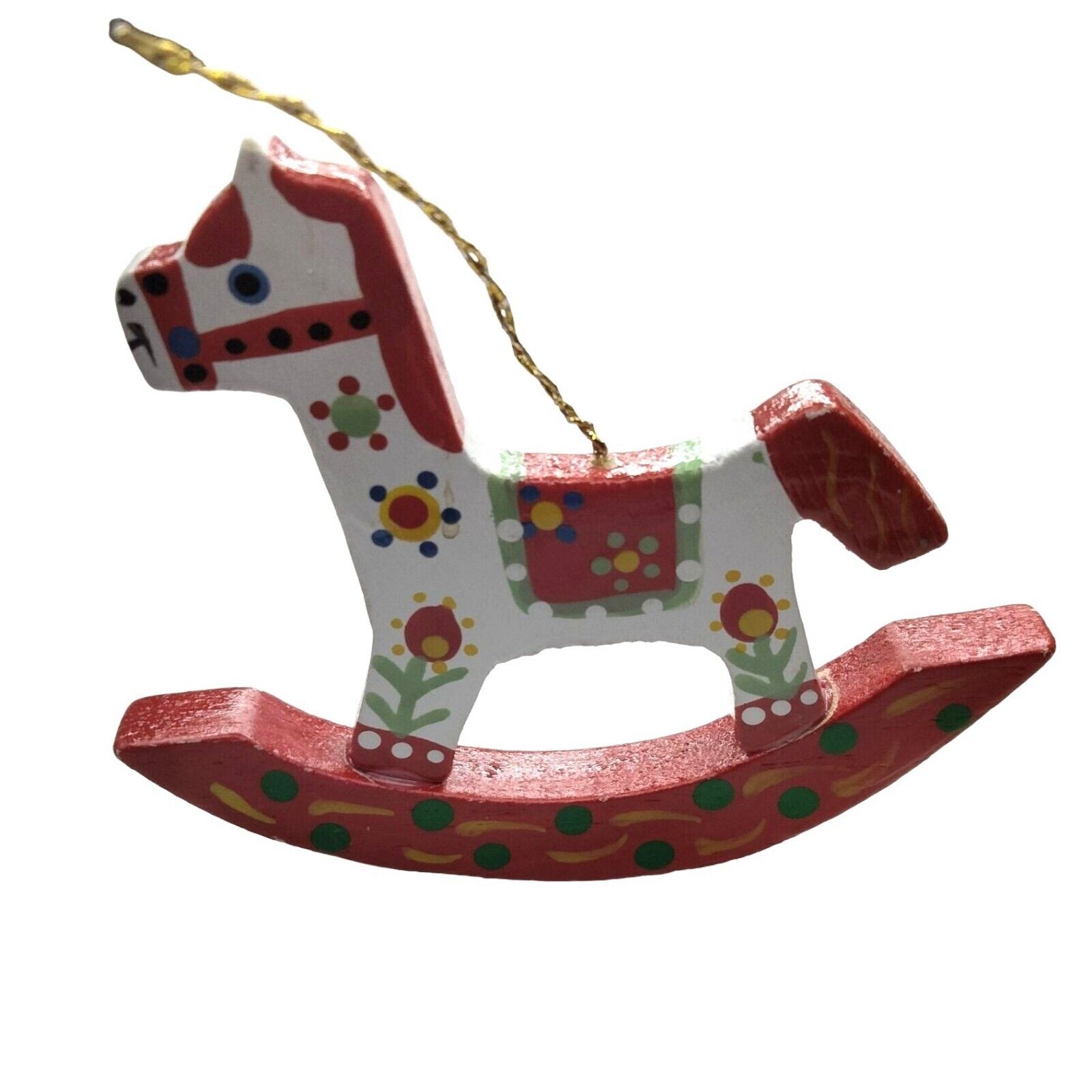Rocking Horse Christmas Ornament Wood Tolle Pennsylvania Dutch Hand Painted