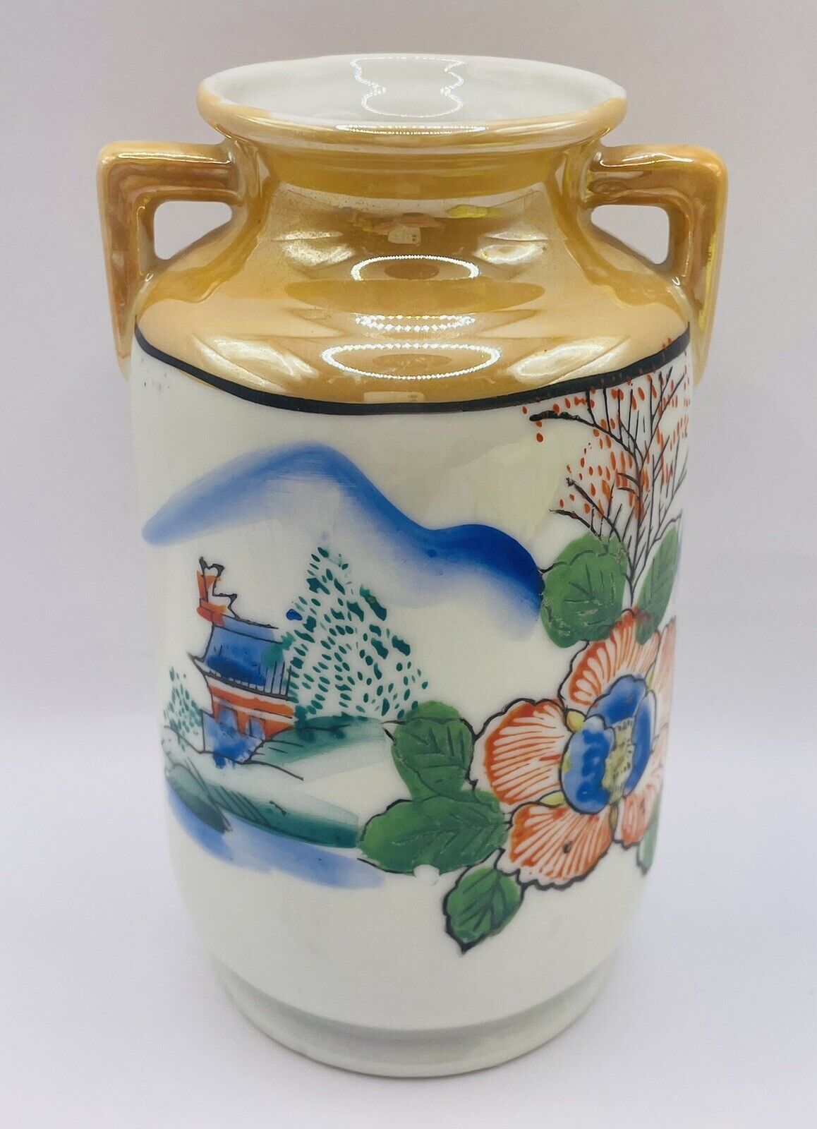 Vintage Lusterware Bud Vase Made in Japan Peach Floral Cherry Blossom