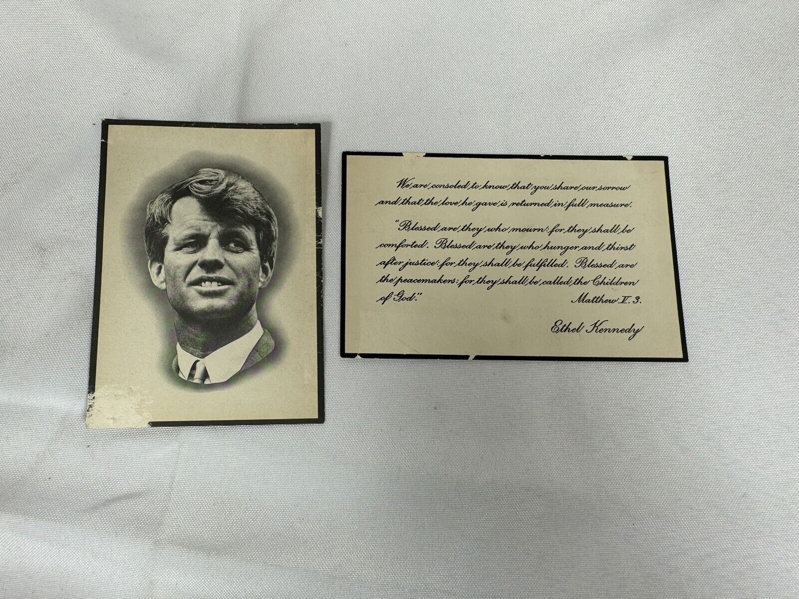 RFK Robert F Kennedy Memorial Card And Ethel Kennedy Acknowledgement 1968 (Z6)