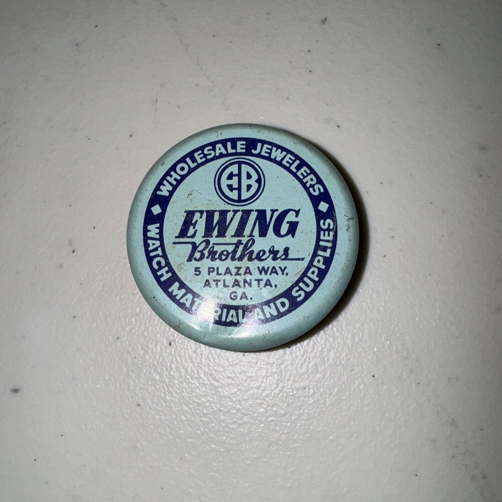 Vintage Ewing Brothers watch makers & jewelry supply small advertising tin-gear