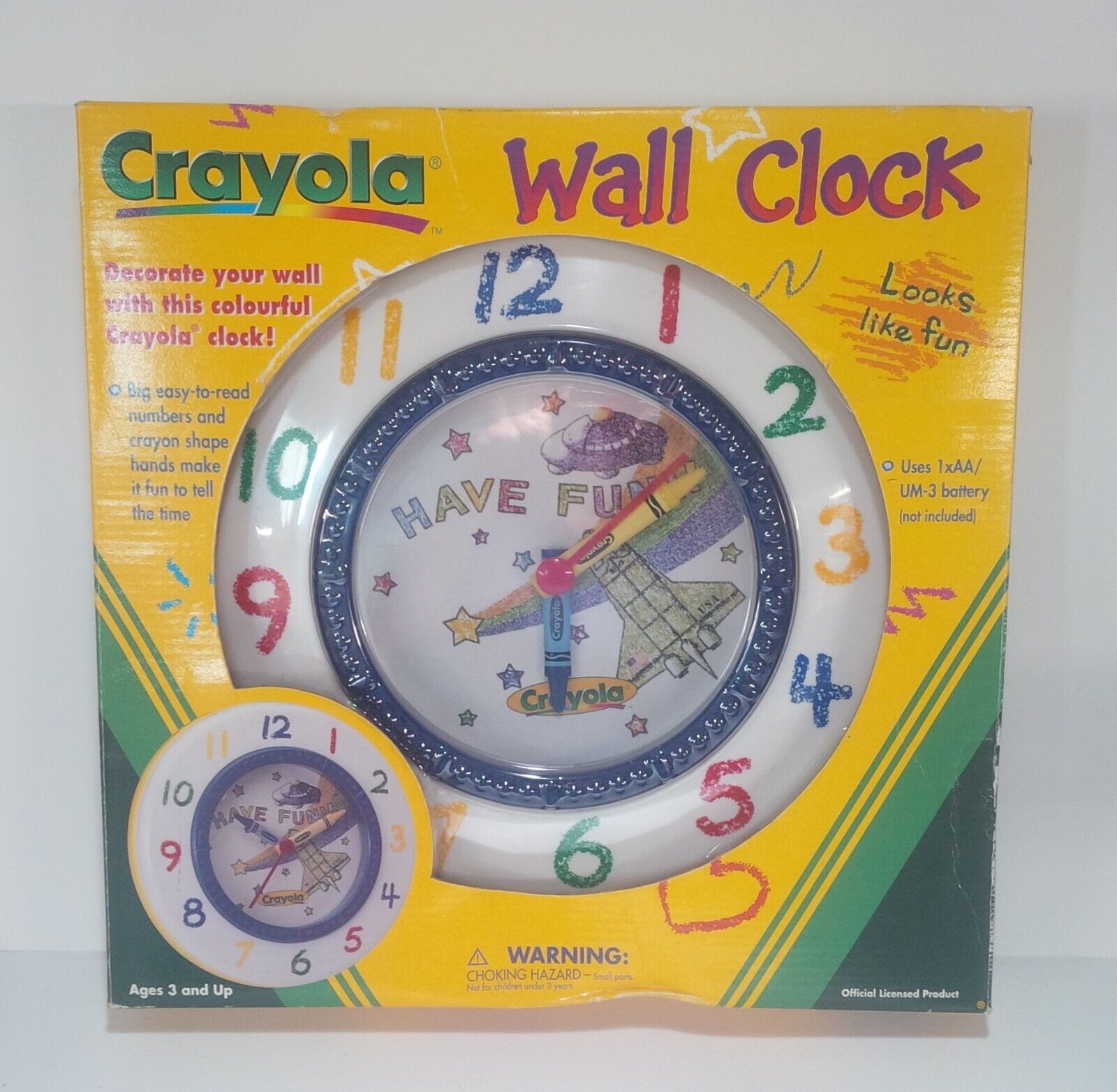 Vintage Have Fun Crayola Crayon Wall Clock Classroom Children 1998 - 10 inch