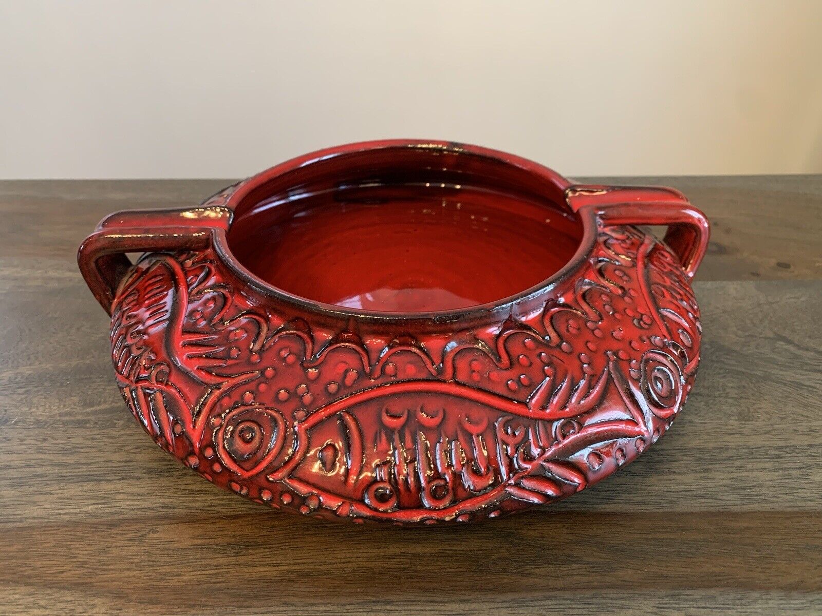 Alvino Bagni Ashtray Catch All Deep Red Fish Vintage Stamped Italy MCM Unique