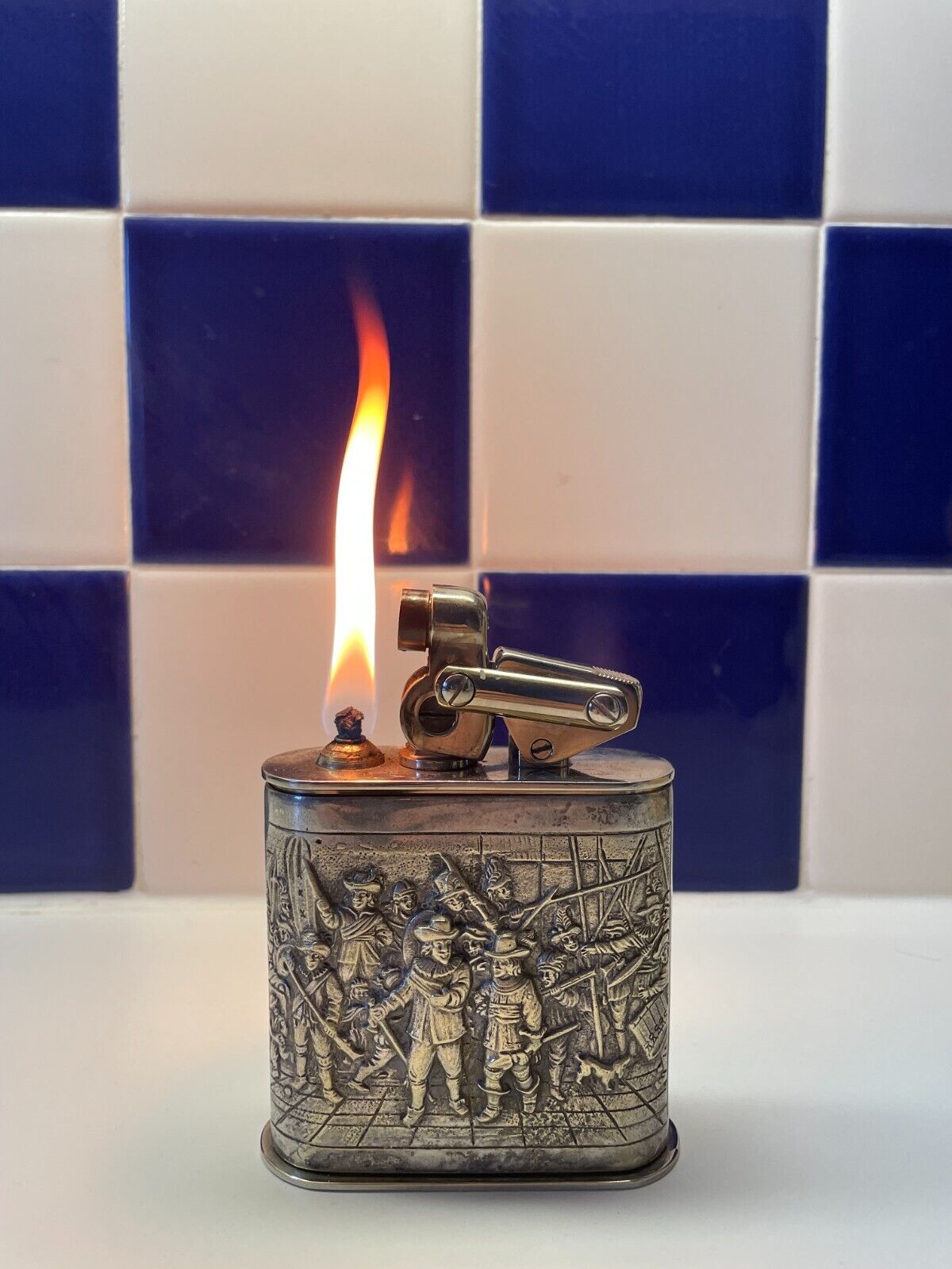 Rare 1930's Vintage Karl Wieden Table Lighter with Dutch Silver Sleeve 
