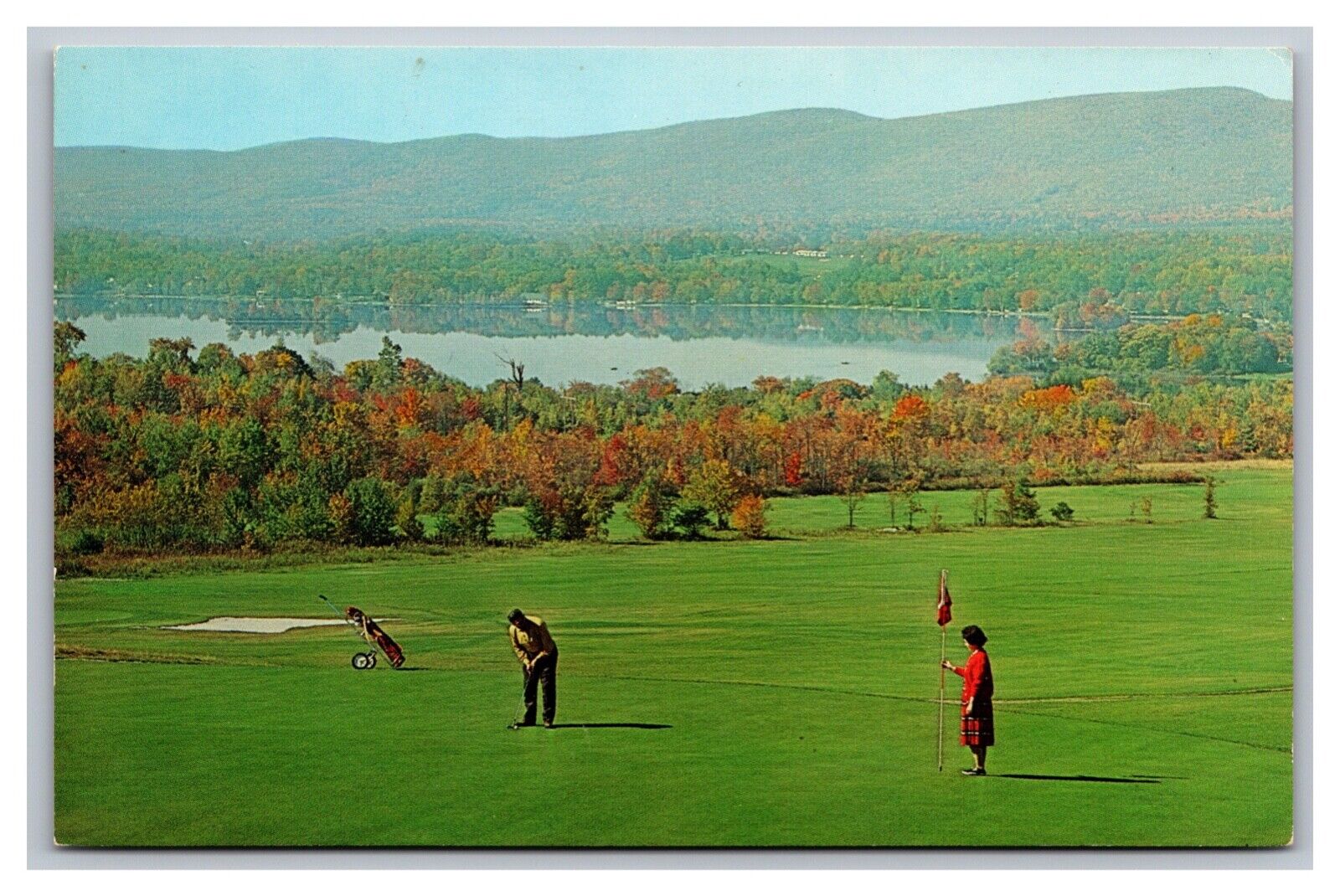 Lanesboro MA Skyline Country Club Golf Course  Pontoosuc Lake Chrome Postcard