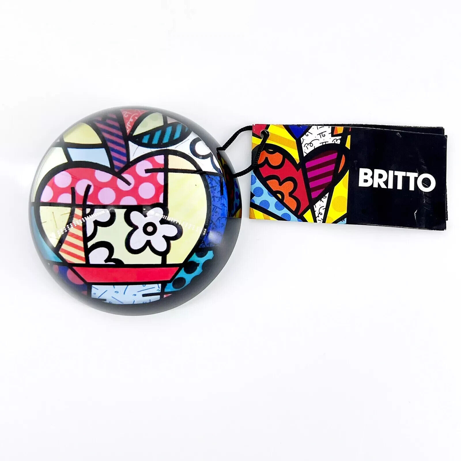Romero BRITTO By Giftcraft Apple Design Glass Dome Paperweight With Tag