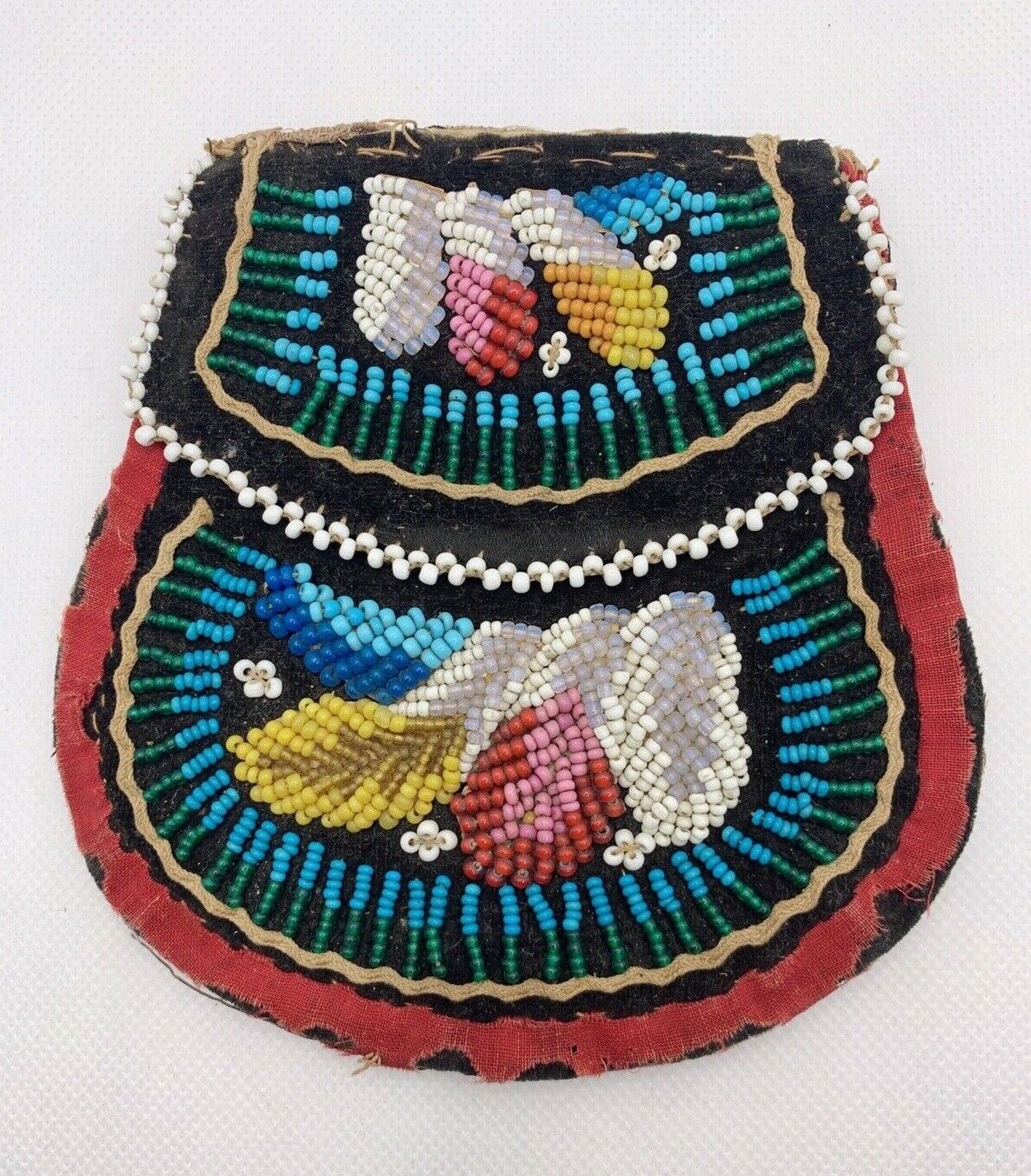 VTG Antique Native American Double Sided Beaded Purse Cloth Bag 5\