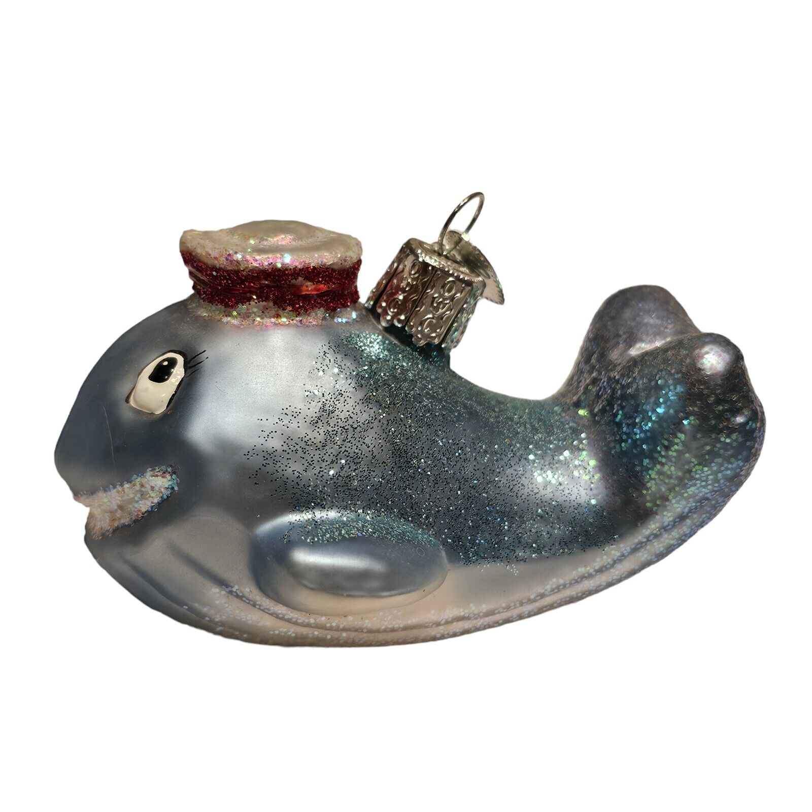 Retired Old World Christmas Wally The Whale Sailor Cap Nautical Glass Ornament
