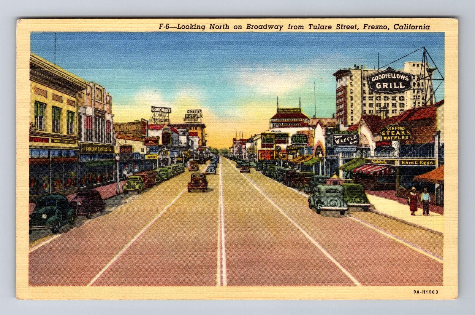 Fresno CA-California, Looking North On Broadway Street Souvenir Vintage Postcard
