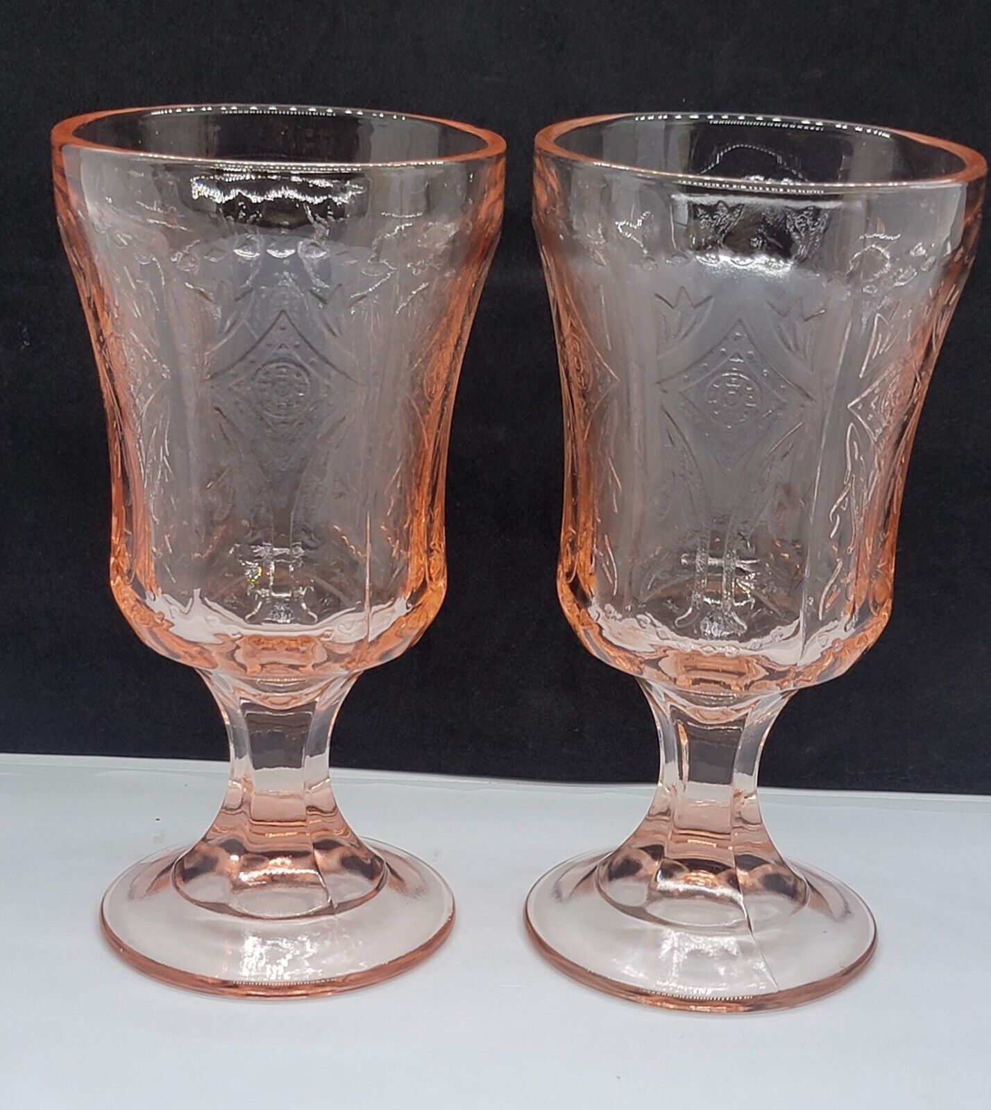 Set Of 2 Indiana Federal Glass MADRID Pink Depression Recollection Footed Goblet