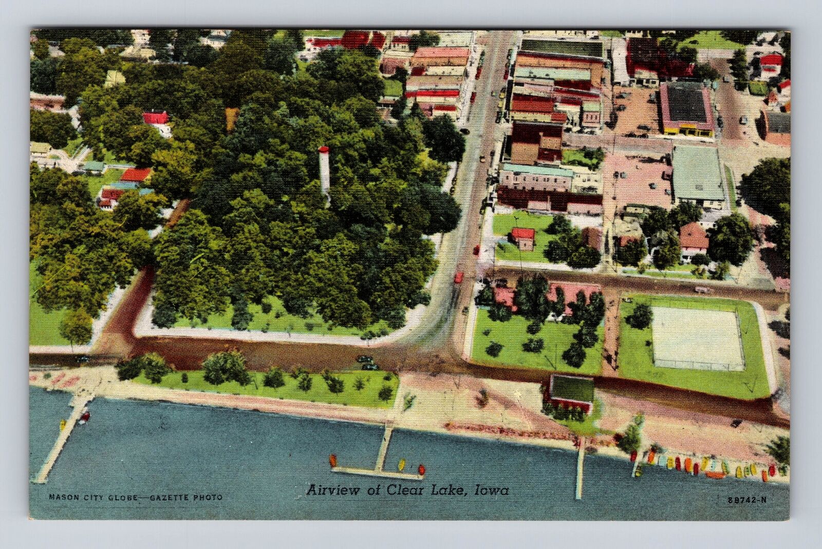 Clear Lake IA-Iowa, Aerial View Clear Lake, Antique Vintage Souvenir Postcard