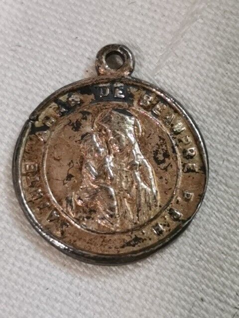 Vintage Catholic Sterling Silver St Anne De Beaupre Small Religious Medal