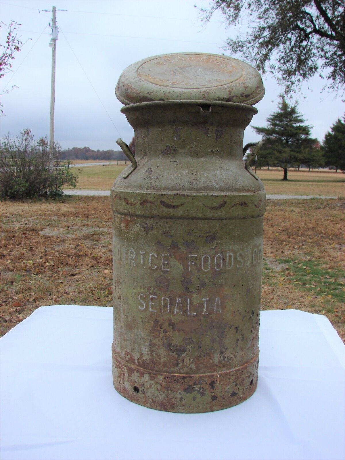 Milk Can / Matching Marked Lid & Can / Sedalia