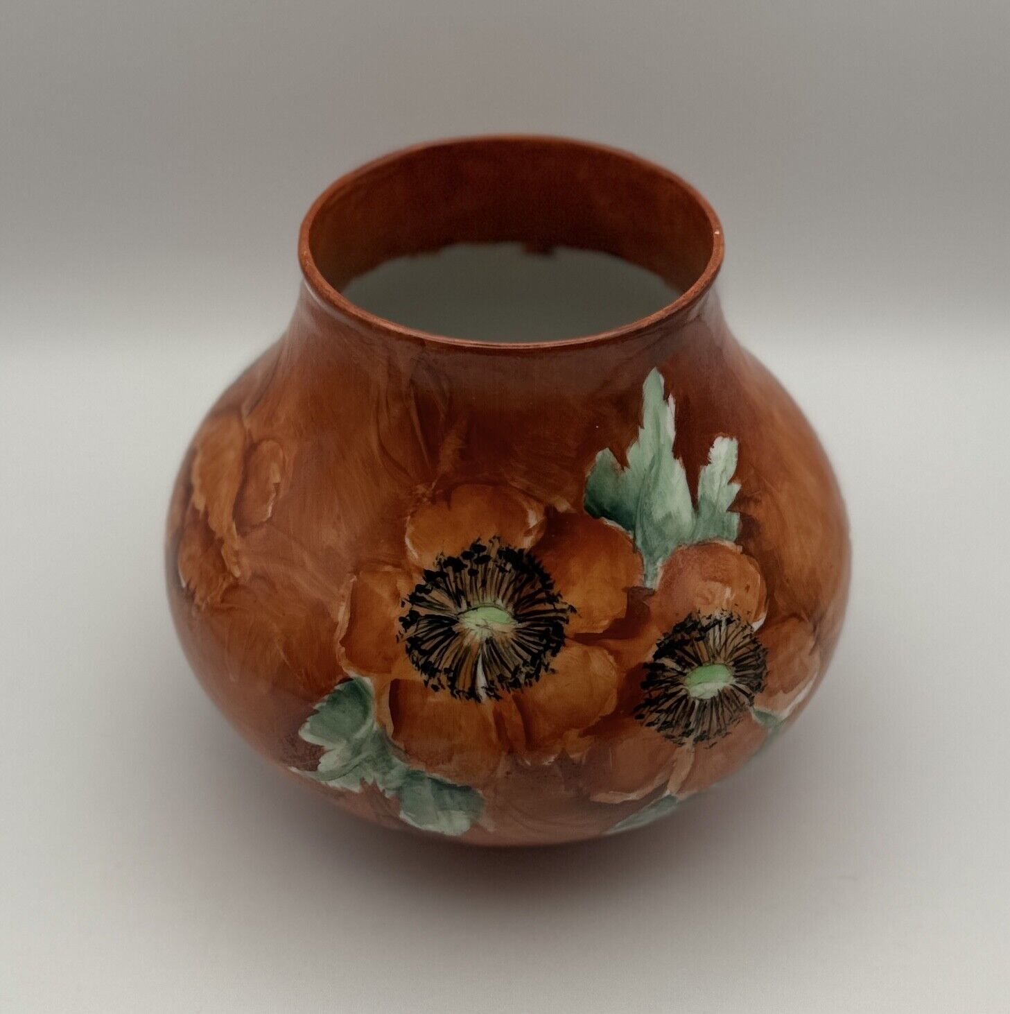 Antique Hand-Painted Limoges France Porcelain Vase with Red Poppy Design