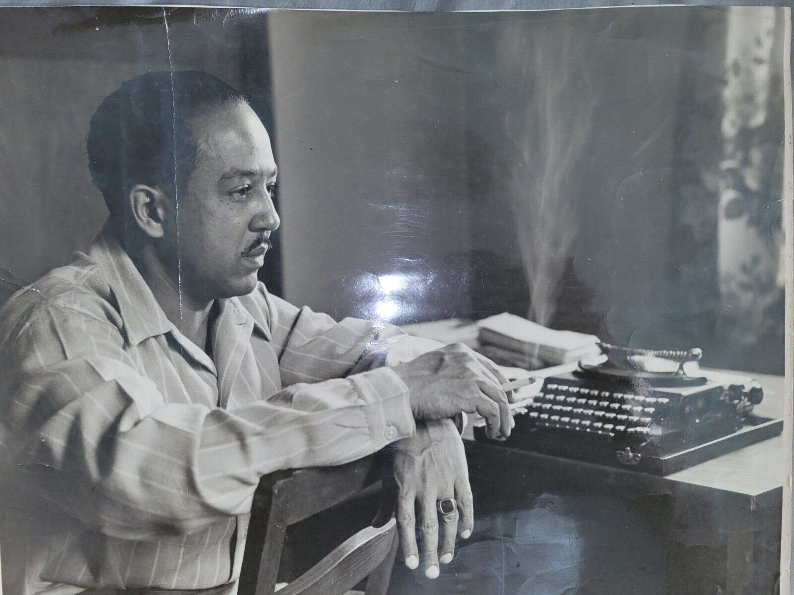Super Rare Photograph Of Langston Hughes At His Typewriter