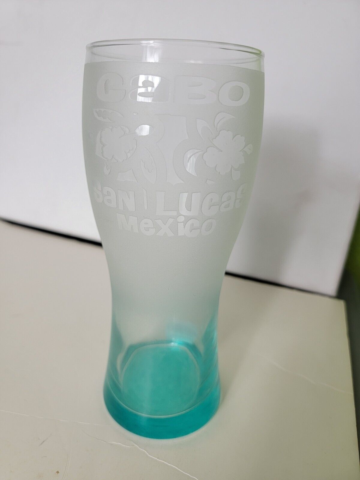 Cabo San Lucas Mexico Frosted Tall Drnking Glass White To Blue Fade