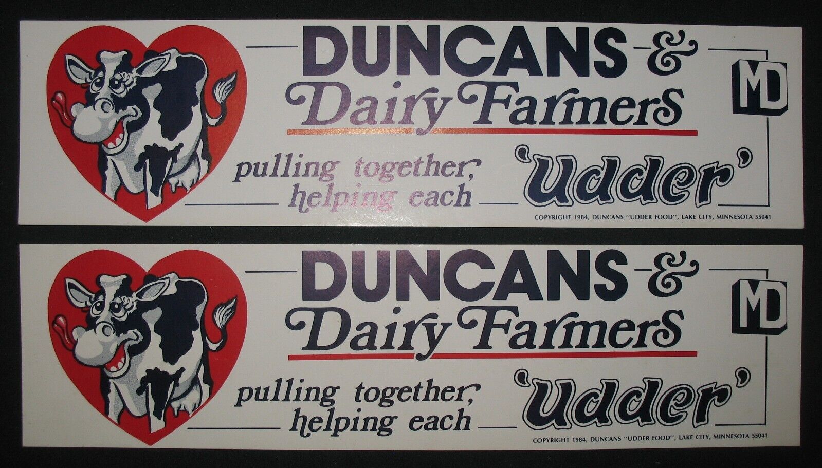 Duncans & Dairy Farmers Bumper Sticker Circa 1984 New Old Stock Lake City Mn